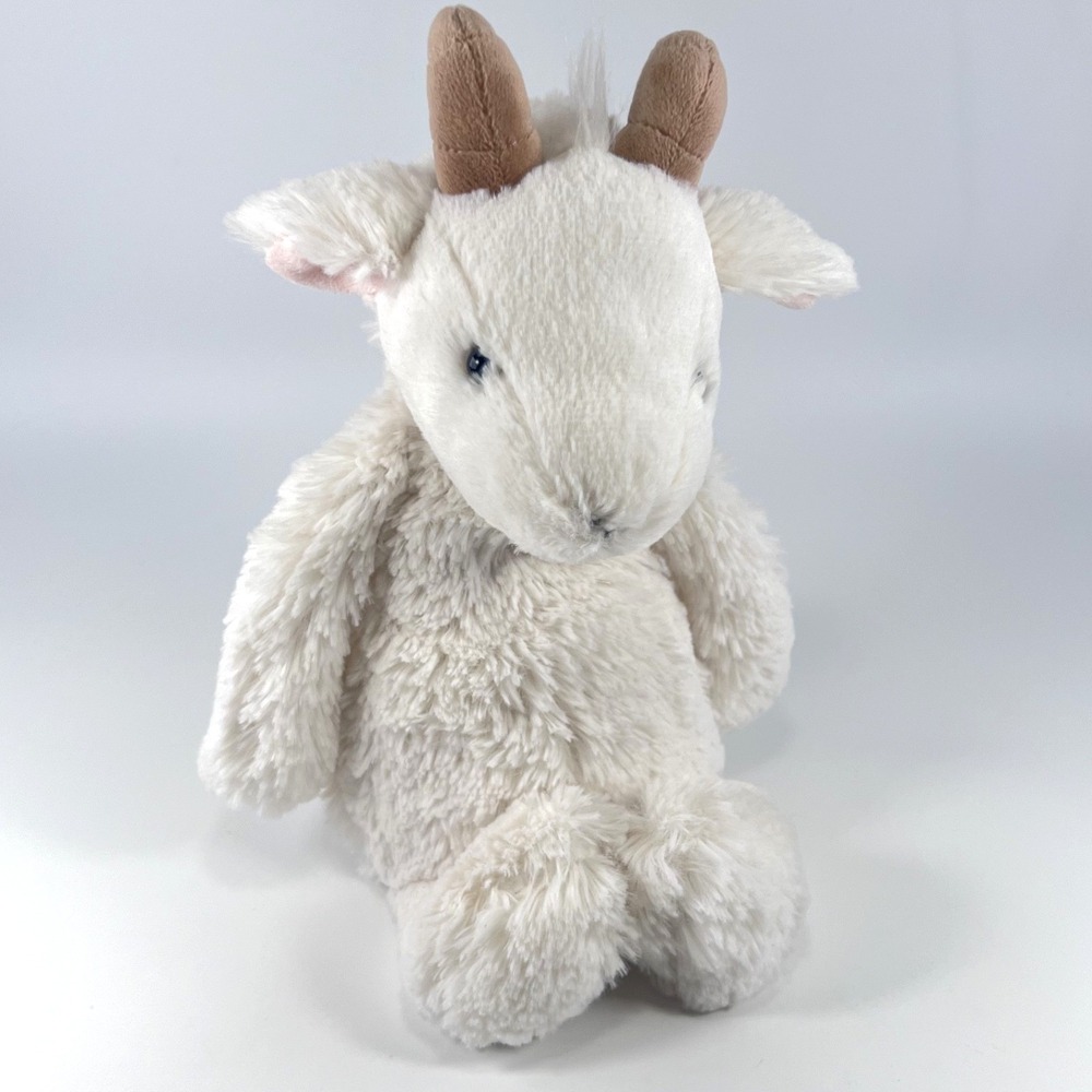 Jellycat Bashful Billy Goat Plush 11" Retired White Cream Beige Horns EUC Soft